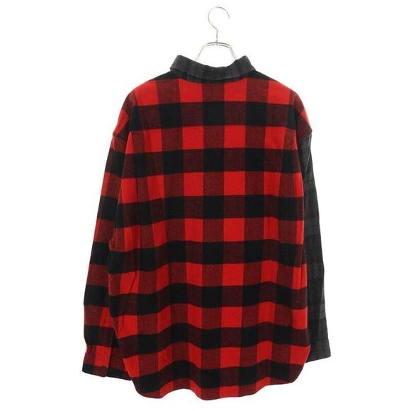 Balenciaga 21SS 647364 Tjm13 Logo Embroidery Docking Check Flannel Long Sleeve - Picture 2 of 3